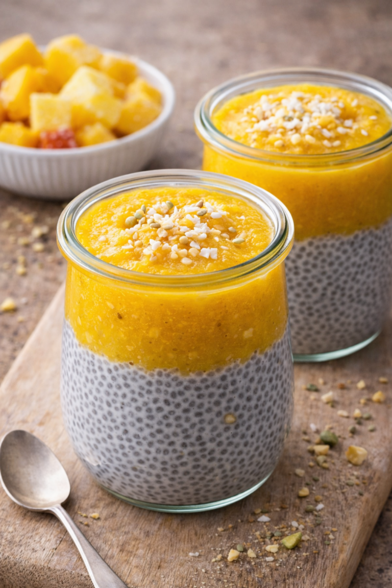 Pudding graines de Chia et coulis mangue ananas