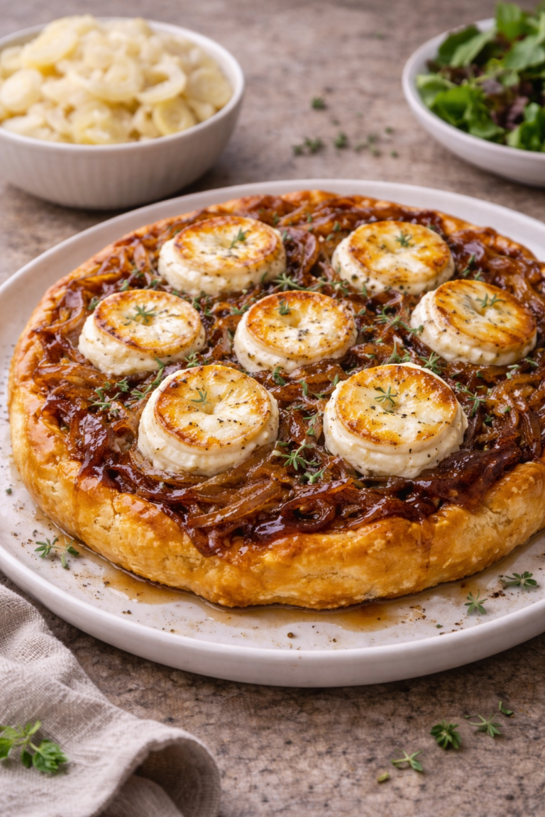 Tarte façon tatin aux oignons et chèvre