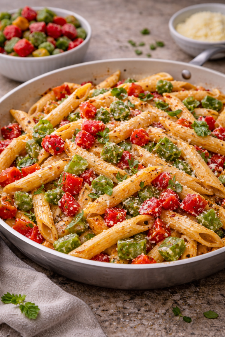 Pâtes aux poivrons rouges et verts